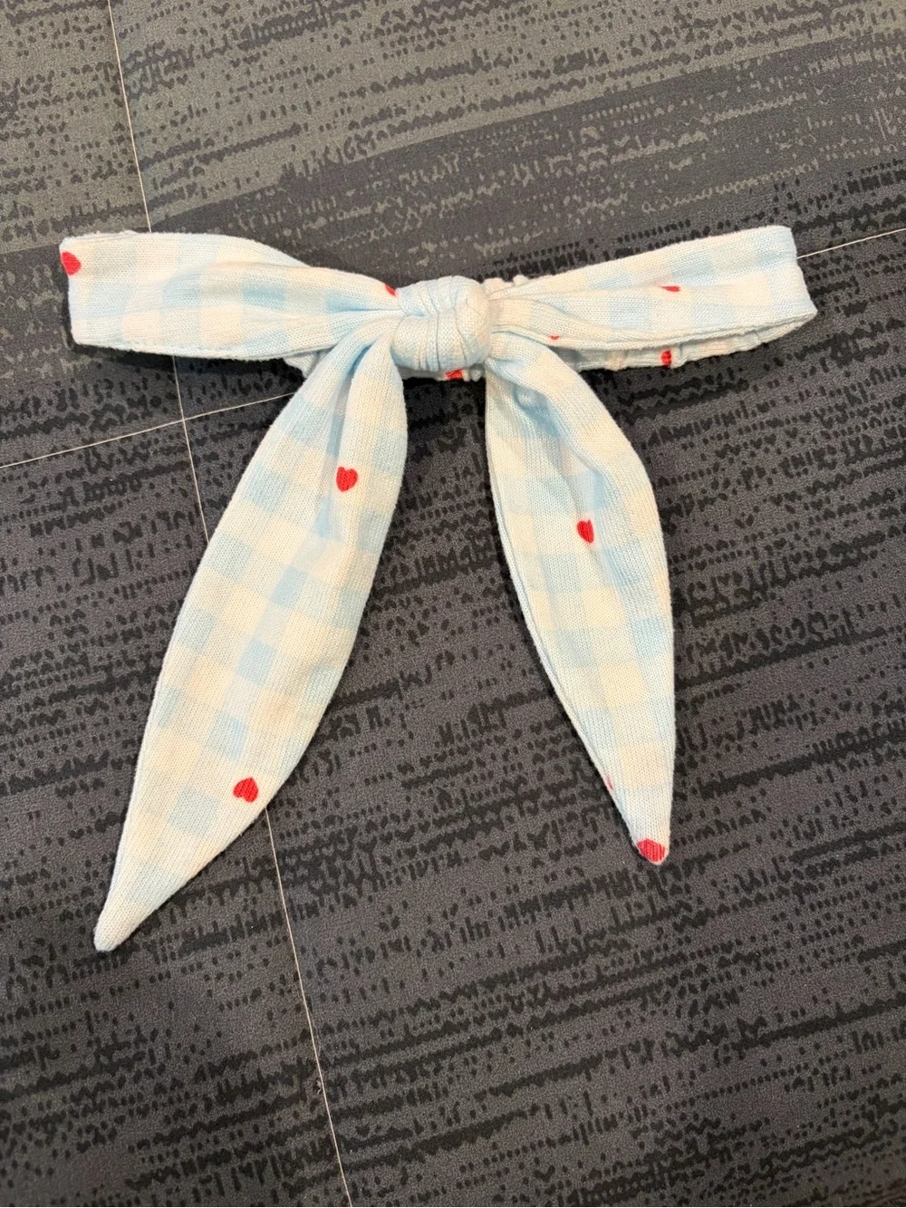 Kids Blue Gingham Heart Bow Headband